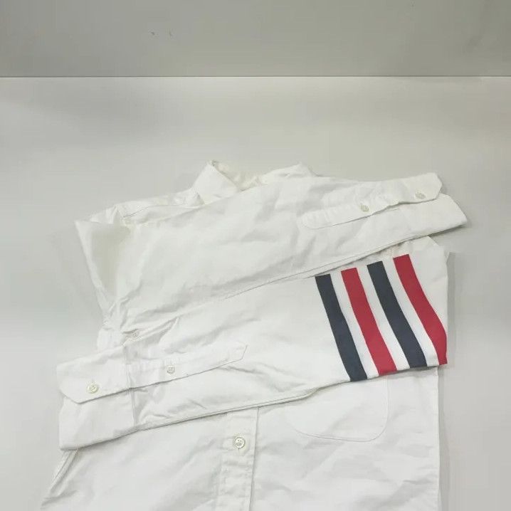 Thom Browne Thom Browne White Long-Sleeve Shirt with Stripe Detail Size US M / EU 48-50 / 2 - 10 Thumbnail