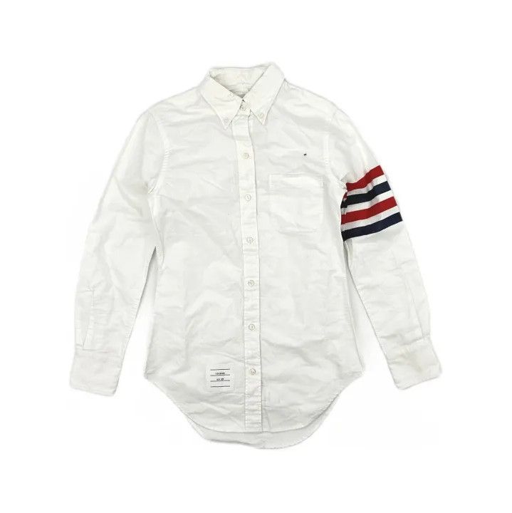 Thom Browne Thom Browne White Long-Sleeve Shirt with Stripe Detail Size US M / EU 48-50 / 2 - 2 Thumbnail