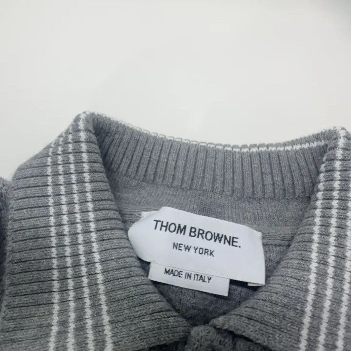Thom Browne Thom Browne Gray Striped Knit Polo Shirt Size US L / EU 52-54 / 3 - 6 Thumbnail