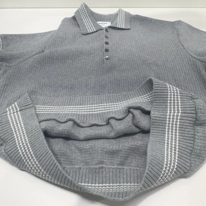 Thom Browne Thom Browne Gray Striped Knit Polo Shirt Size US L / EU 52-54 / 3 - 8 Thumbnail