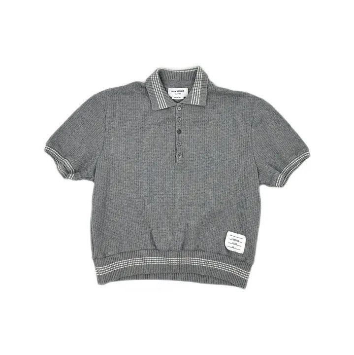 Thom Browne Thom Browne Gray Striped Knit Polo Shirt Size US L / EU 52-54 / 3 - 2 Thumbnail
