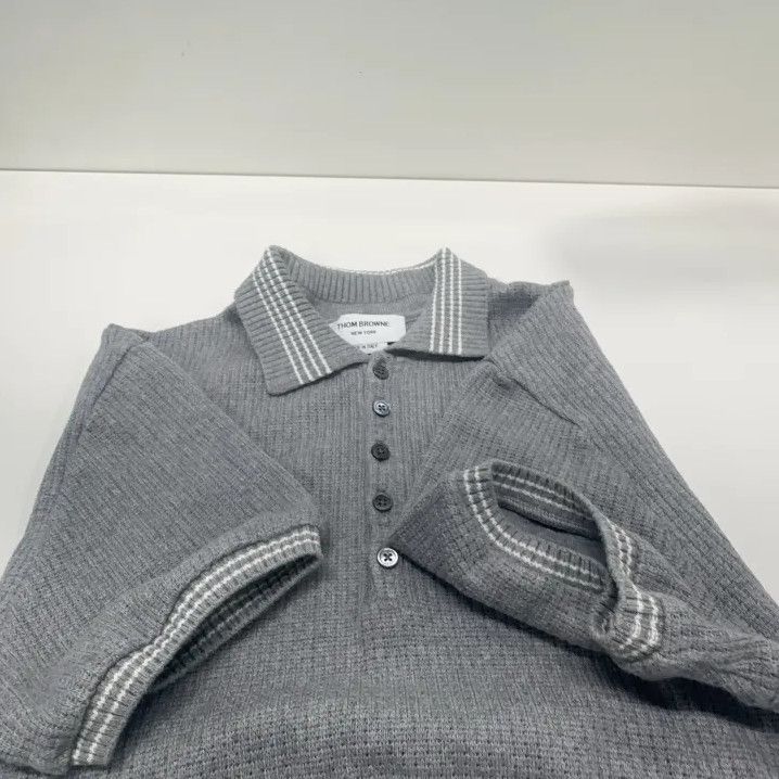 Thom Browne Thom Browne Gray Striped Knit Polo Shirt Size US L / EU 52-54 / 3 - 9 Thumbnail