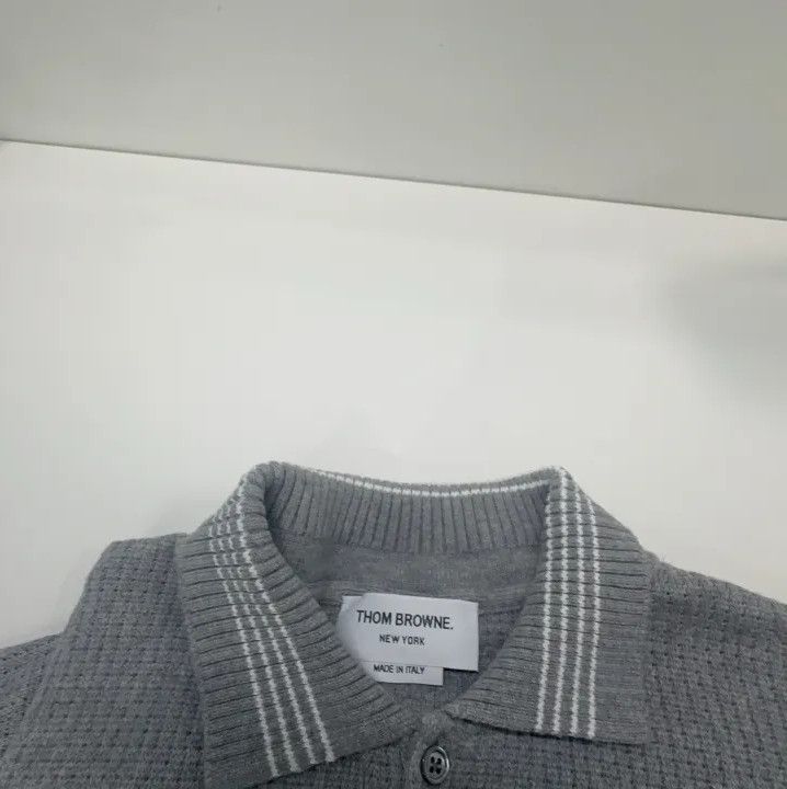 Thom Browne Thom Browne Gray Striped Knit Polo Shirt Size US L / EU 52-54 / 3 - 7 Thumbnail