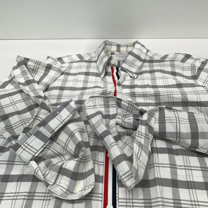 Thom Browne Thom Browne Gray and White Plaid Long Sleeve Shirt Size US S / EU 44-46 / 1 - 13 Thumbnail