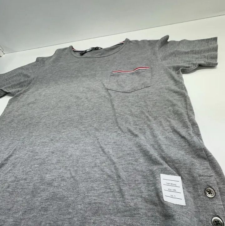 Thom Browne Thom Browne Gray Striped Pocket Short Sleeve T-Shirt Size US M / EU 48-50 / 2 - 10 Thumbnail