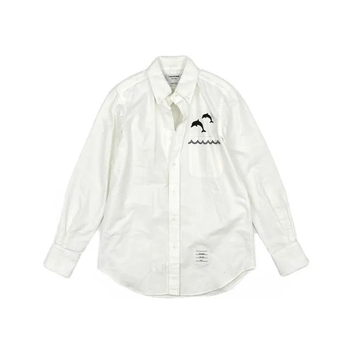 Thom Browne Thom Browne Dolphin Embroidered Oxford Shirt Size US M / EU 48-50 / 2 - 2 Thumbnail
