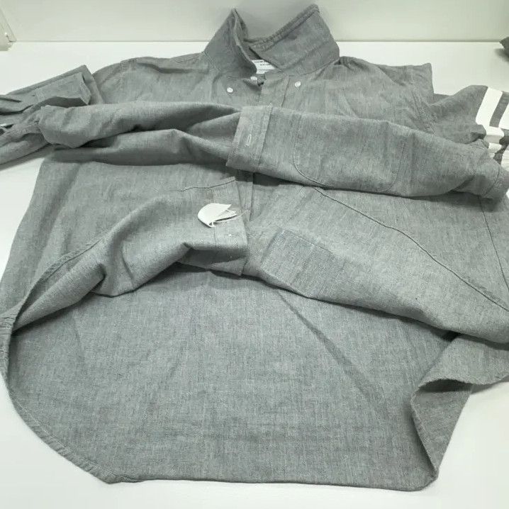 Thom Browne Thom Browne Gray Striped Long Sleeve Shirt Size US M / EU 48-50 / 2 - 10 Thumbnail