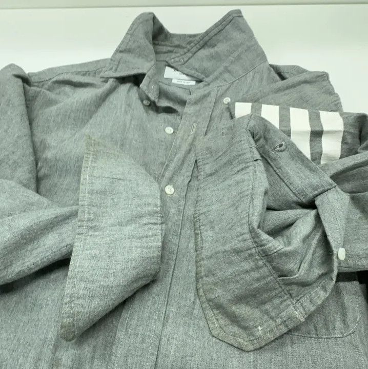 Thom Browne Thom Browne Gray Striped Long Sleeve Shirt Size US M / EU 48-50 / 2 - 8 Thumbnail