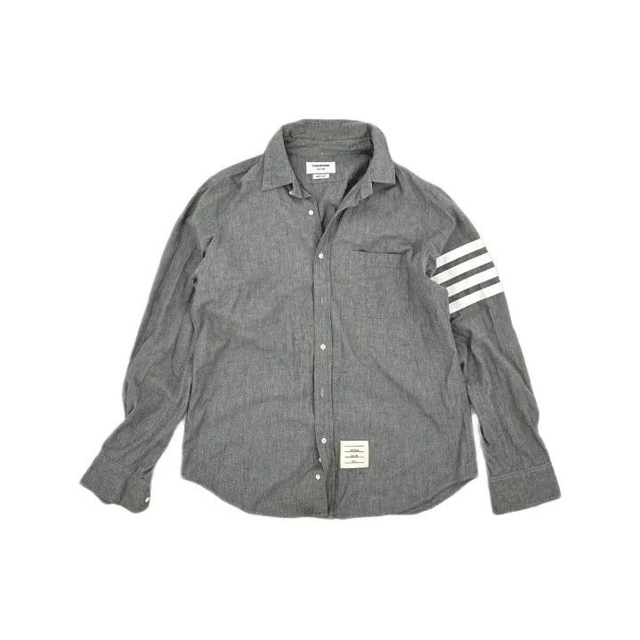 Thom Browne Thom Browne Gray Striped Long Sleeve Shirt Size US M / EU 48-50 / 2 - 2 Thumbnail
