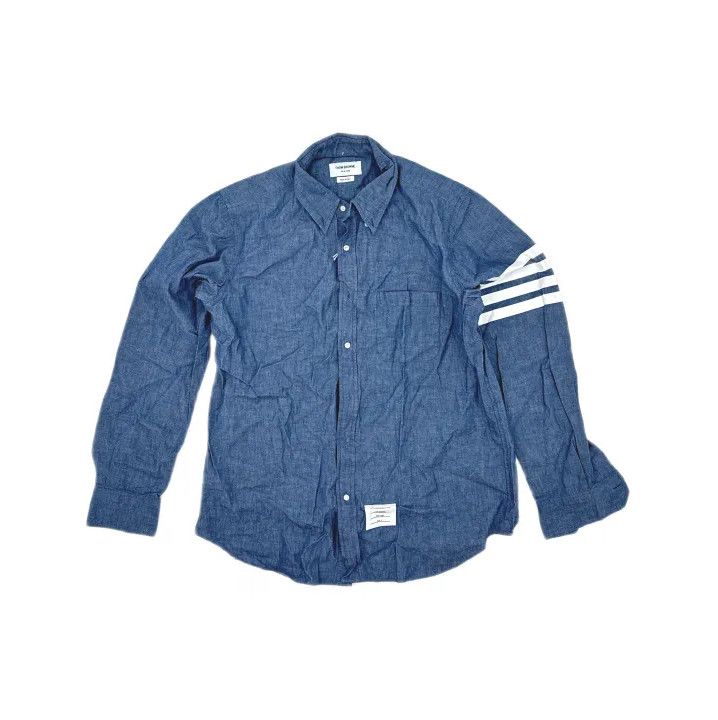 Thom Browne Thom Browne Classic Blue Long Sleeve Button-Up Shirt Size US M / EU 48-50 / 2 - 2 Thumbnail