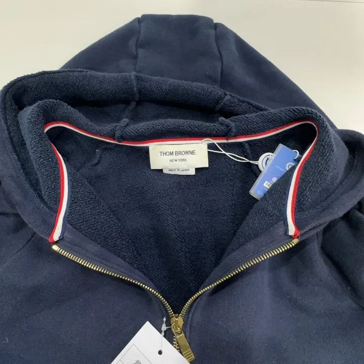 Thom Browne Thom Browne Classic Hooded Zip Jacket in Navy Size US S / EU 44-46 / 1 - 7 Thumbnail