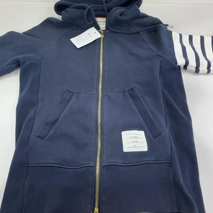 Thom Browne Thom Browne Classic Hooded Zip Jacket in Navy Size US S / EU 44-46 / 1 - 11 Thumbnail
