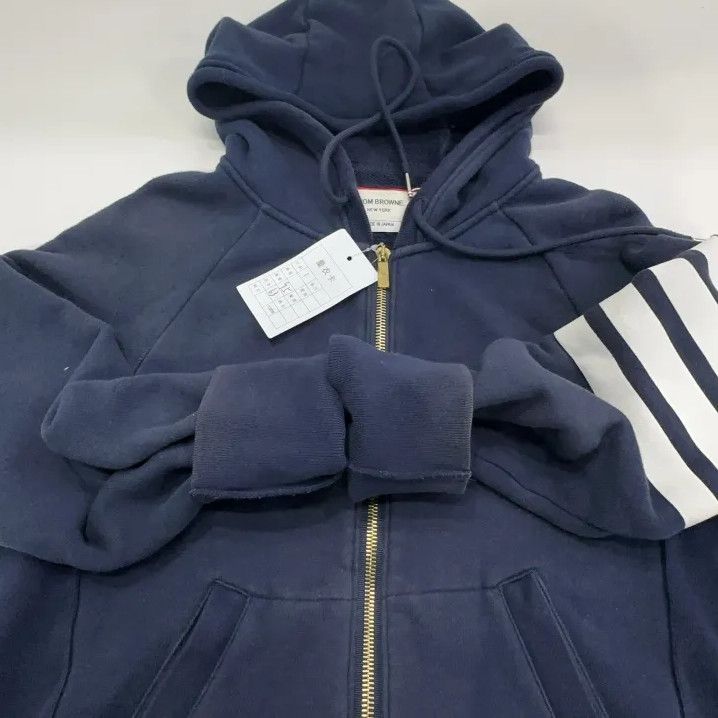 Thom Browne Thom Browne Classic Hooded Zip Jacket in Navy Size US S / EU 44-46 / 1 - 9 Thumbnail