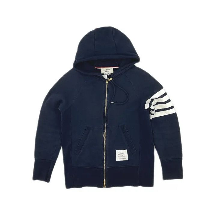 Thom Browne Thom Browne Classic Hooded Zip Jacket in Navy Size US S / EU 44-46 / 1 - 2 Thumbnail