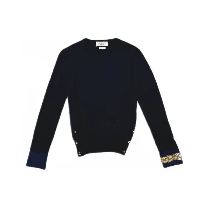 Thom Browne Thom Browne Navy Long Sleeve Cashmere Sweater Size US M / EU 48-50 / 2 - 2 Thumbnail
