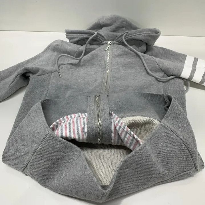 Thom Browne Thom Browne Gray Classic Zip Hoodie with Stripes Size US XS / EU 42 / 0 - 6 Thumbnail