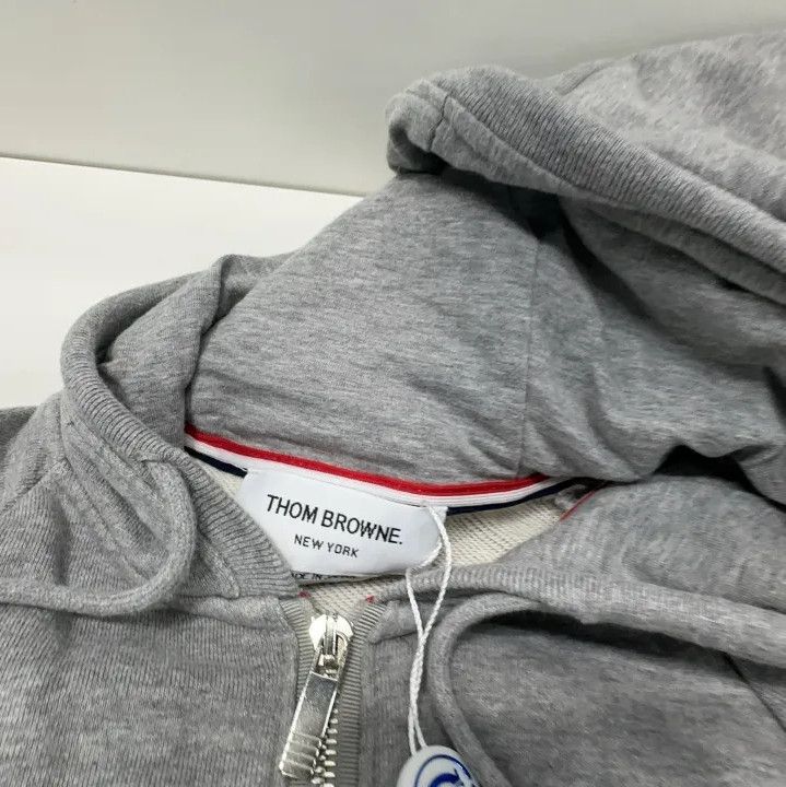 Thom Browne Thom Browne Gray Classic Zip Hoodie with Stripes Size US XS / EU 42 / 0 - 3 Thumbnail