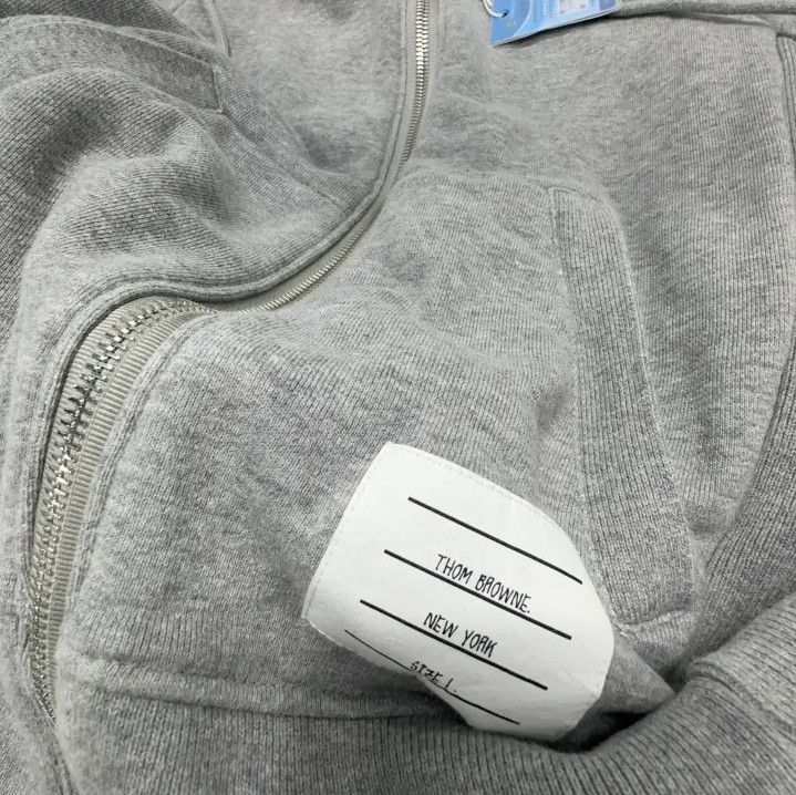 Thom Browne Thom Browne Gray Classic Zip Hoodie with Stripes Size US XS / EU 42 / 0 - 2 Thumbnail