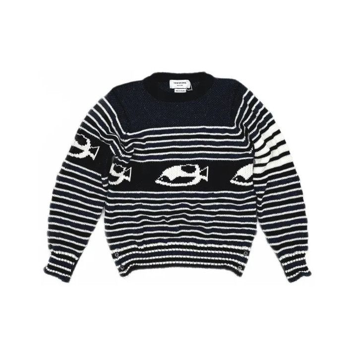 Thom Browne Thom Browne Striped Fish Pattern Knit Sweater Size US S / EU 44-46 / 1 - 2 Thumbnail