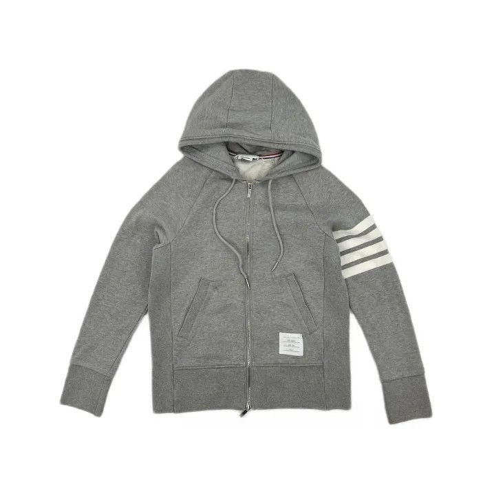 Thom Browne Thom Browne Gray Zip-Up Hoodie with Stripes Size US M / EU 48-50 / 2 - 2 Thumbnail