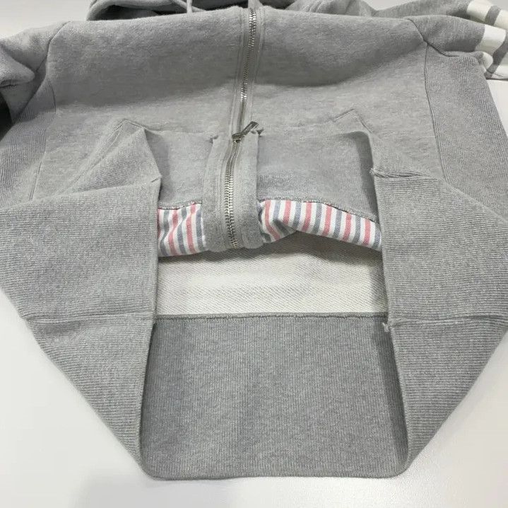 Thom Browne Thom Browne Gray Zip-Up Hoodie with Stripes Size US M / EU 48-50 / 2 - 15 Thumbnail