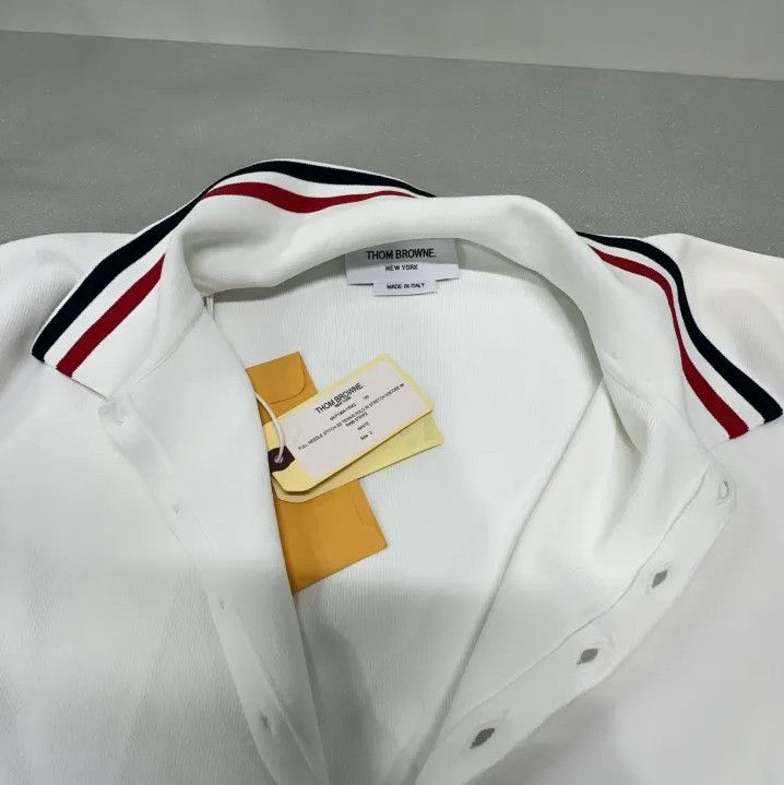 Thom Browne Thom Browne Striped Side-slit White Polo Shirt Size US L / EU 52-54 / 3 - 6 Thumbnail