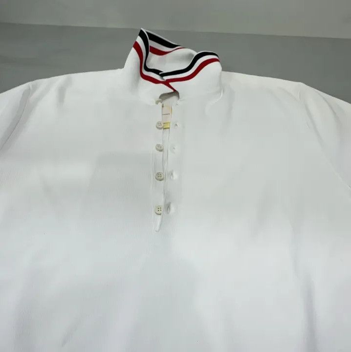 Thom Browne Thom Browne Striped Side-slit White Polo Shirt Size US L / EU 52-54 / 3 - 7 Thumbnail