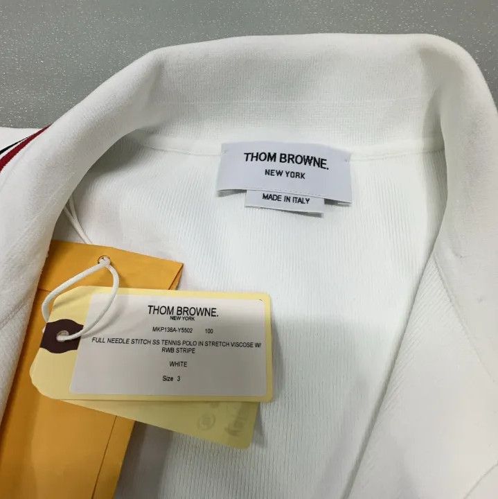 Thom Browne Thom Browne Striped Side-slit White Polo Shirt Size US L / EU 52-54 / 3 - 4 Thumbnail
