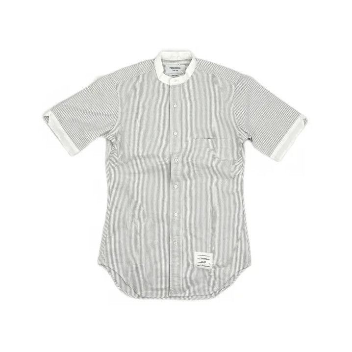 Thom Browne Thom Browne Gray Striped Short Sleeve Shirt Size US M / EU 48-50 / 2 - 2 Thumbnail