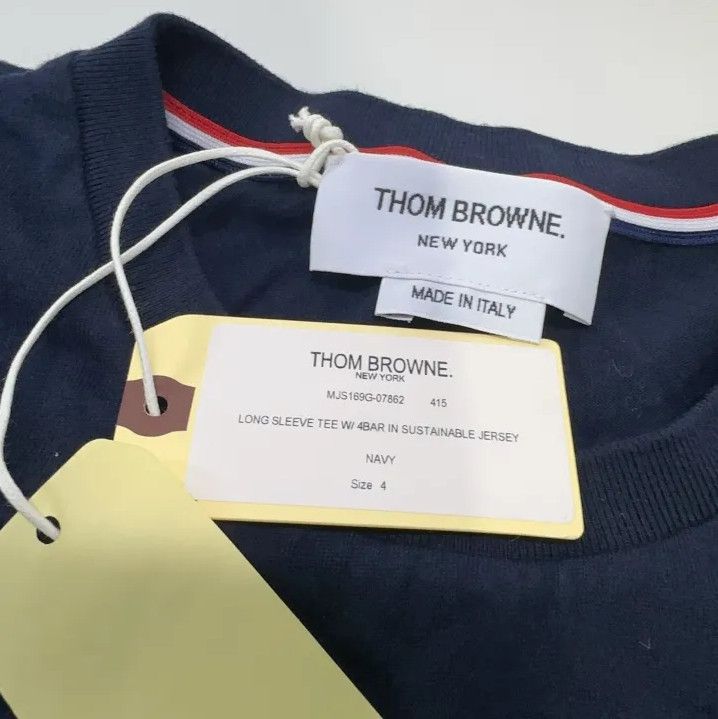 Thom Browne Thom Browne Navy Striped Logo Long Sleeve T-Shirt Size US S / EU 44-46 / 1 - 5 Thumbnail