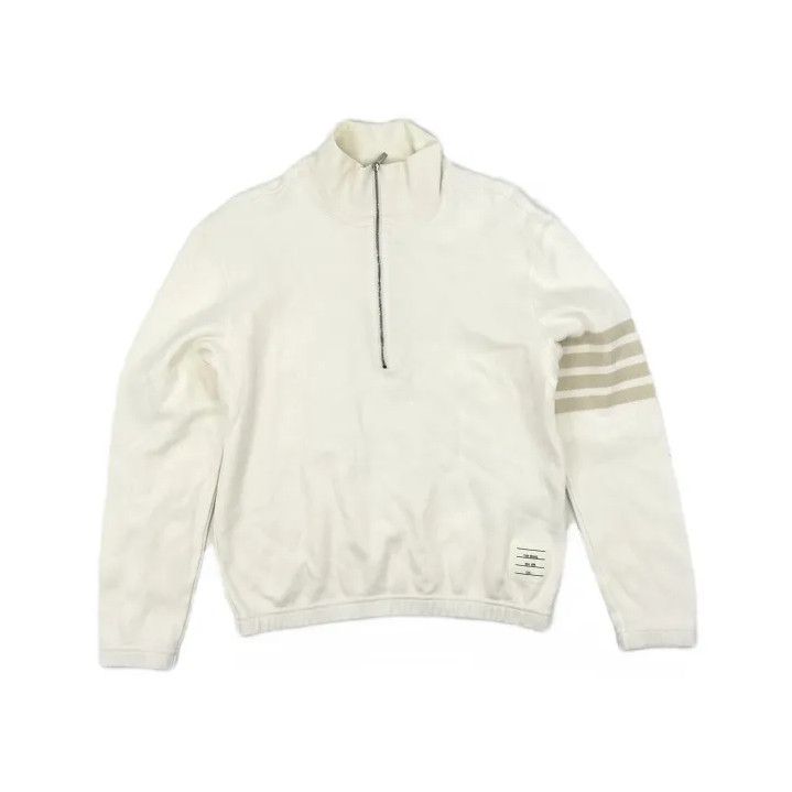 Thom Browne Thom Browne White Half-Zip Knit Sweatshirt Size US S / EU 44-46 / 1 - 2 Thumbnail
