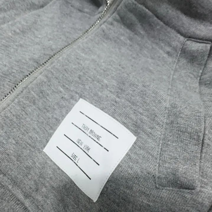 Thom Browne Thom Browne Gray Classic Zip Hoodie with Stripes Size US S / EU 44-46 / 1 - 5 Thumbnail