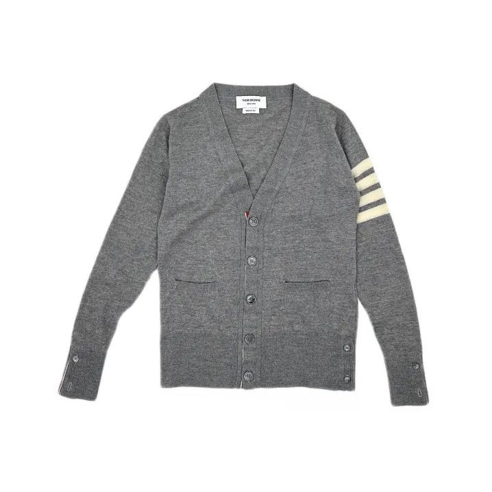 Thom Browne Thom Browne Gray Wool V-Neck Cardigan Size US M / EU 48-50 / 2 - 2 Thumbnail