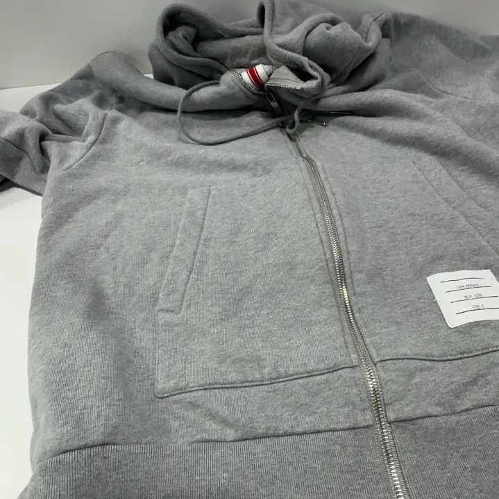 Thom Browne Thom Browne Gray Zip-Up Hoodie with Stripes Size US M / EU 48-50 / 2 - 14 Thumbnail