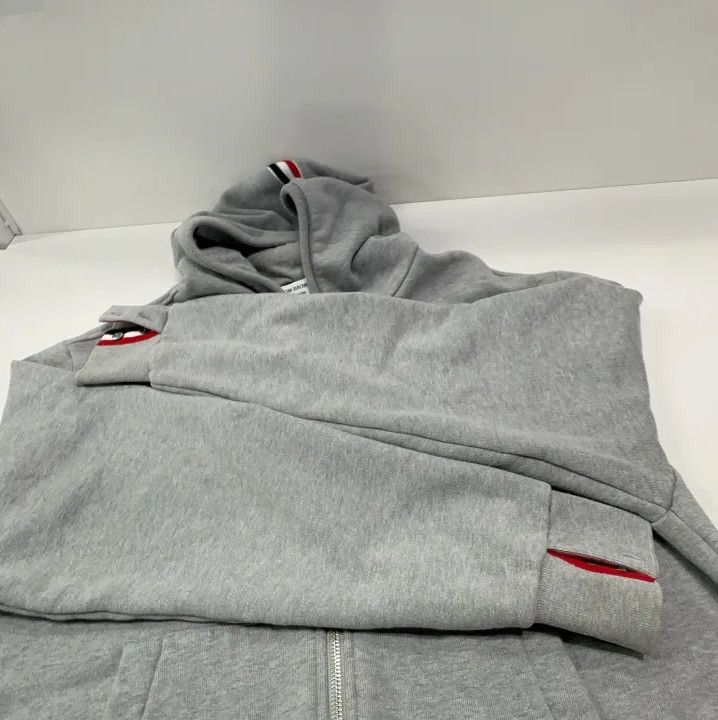 Thom Browne Thom Browne Gray Zip-Up Hoodie with Stripes Size US M / EU 48-50 / 2 - 16 Thumbnail