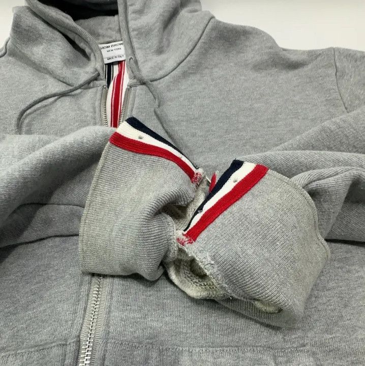 Thom Browne Thom Browne Gray Zip-Up Hoodie with Stripes Size US M / EU 48-50 / 2 - 18 Thumbnail
