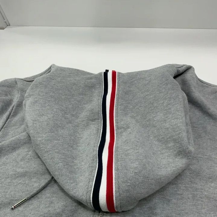 Thom Browne Thom Browne Gray Zip-Up Hoodie with Stripes Size US M / EU 48-50 / 2 - 11 Thumbnail