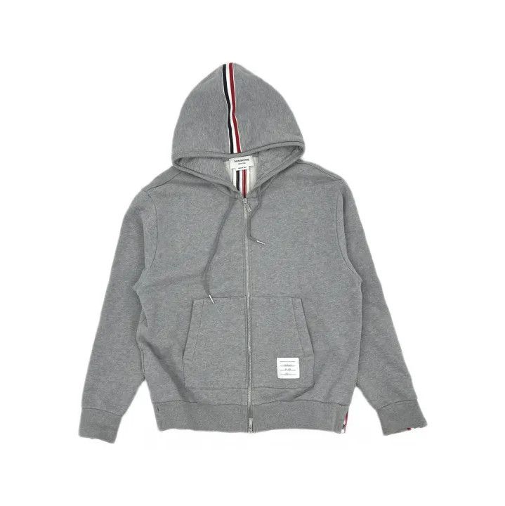 Thom Browne Thom Browne Gray Zip-Up Hoodie with Stripes Size US M / EU 48-50 / 2 - 2 Thumbnail