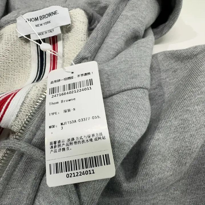 Thom Browne Thom Browne Gray Zip-Up Hoodie with Stripe Details Size US M / EU 48-50 / 2 - 7 Thumbnail