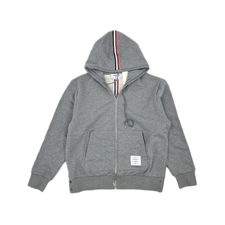 Thom Browne Thom Browne Gray Zip-Up Hoodie with Stripe Details Size US M / EU 48-50 / 2 - 2 Thumbnail