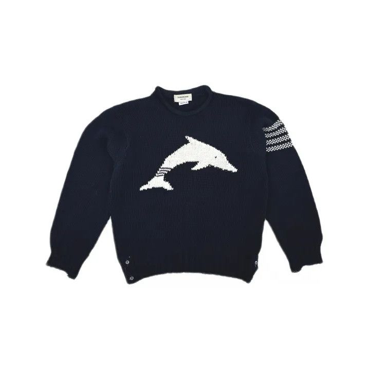 Thom Browne Thom Browne Navy Blue Dolphin Knit Sweater Size US M / EU 48-50 / 2 - 2 Thumbnail