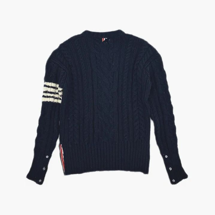 Thom Browne Thom Browne Navy Cable Knit Wool Sweater Size US L / EU 52-54 / 3 - 3 Thumbnail