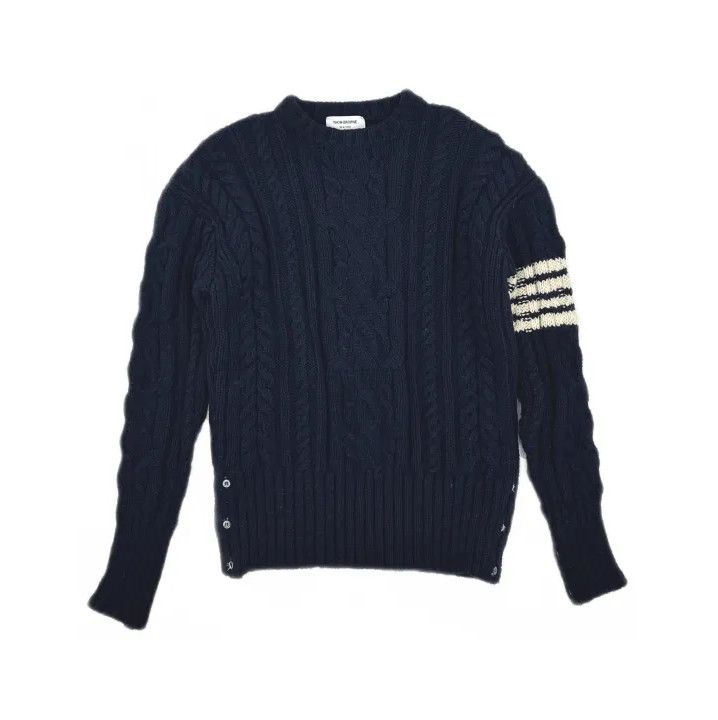 Thom Browne Thom Browne Navy Cable Knit Wool Sweater Size US L / EU 52-54 / 3 - 2 Thumbnail