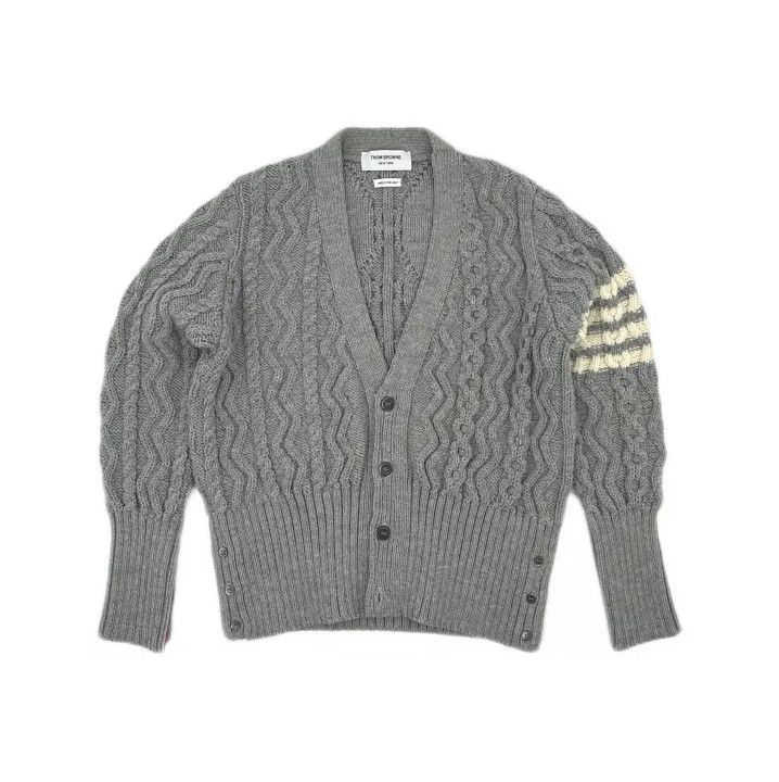 Thom Browne Thom Browne Gray Striped Cardigan Sweater for Men Size US S / EU 44-46 / 1 - 2 Thumbnail