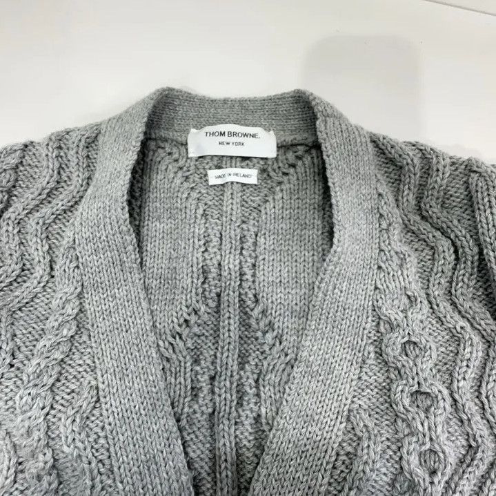 Thom Browne Thom Browne Gray Striped Cardigan Sweater for Men Size US S / EU 44-46 / 1 - 6 Thumbnail
