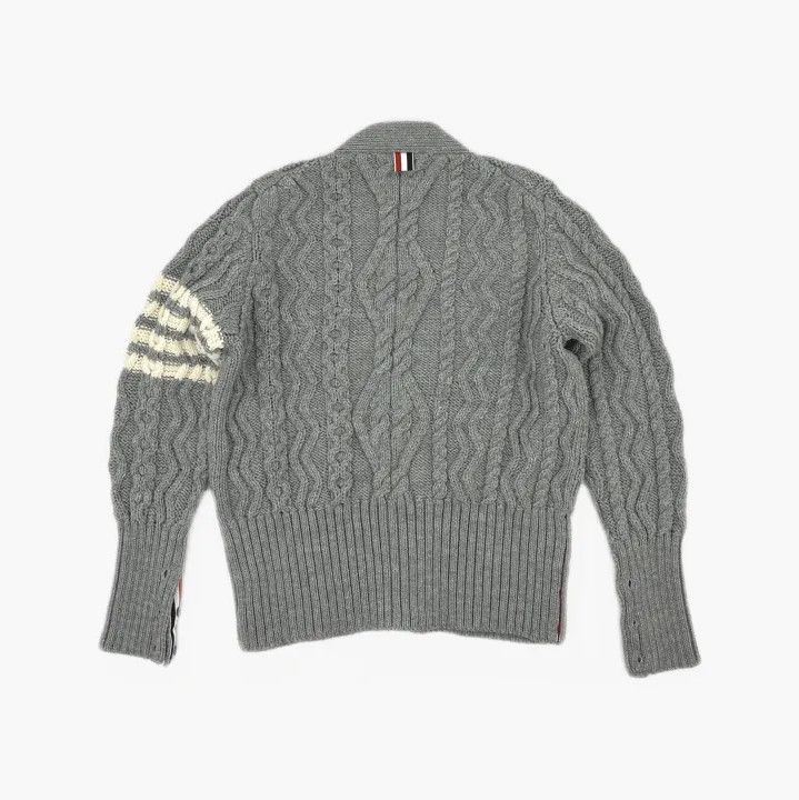 Thom Browne Thom Browne Gray Striped Cardigan Sweater for Men Size US S / EU 44-46 / 1 - 3 Thumbnail