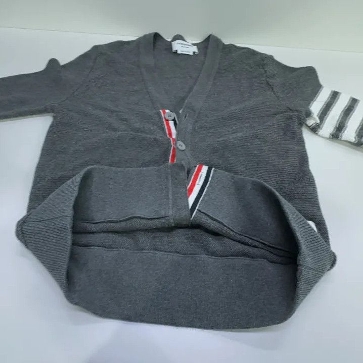 Thom Browne Thom Browne Gray Striped V-Neck Cardigan Sweater Size US S / EU 44-46 / 1 - 9 Thumbnail