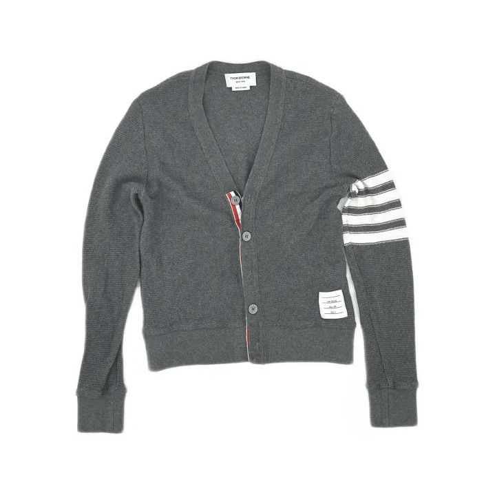Thom Browne Thom Browne Gray Striped V-Neck Cardigan Sweater Size US S / EU 44-46 / 1 - 2 Thumbnail
