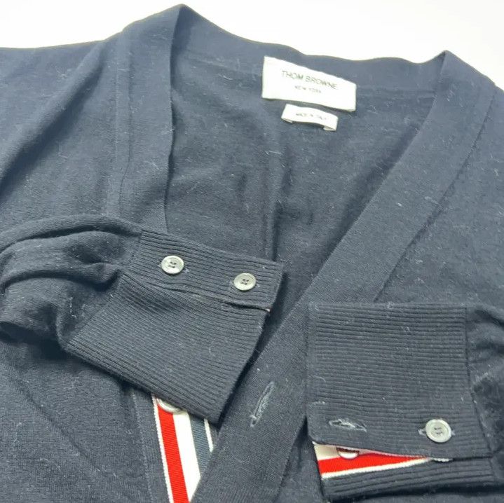 Thom Browne Thom Browne Blue Merino Wool V-Neck Cardigan Size US M / EU 48-50 / 2 - 12 Thumbnail