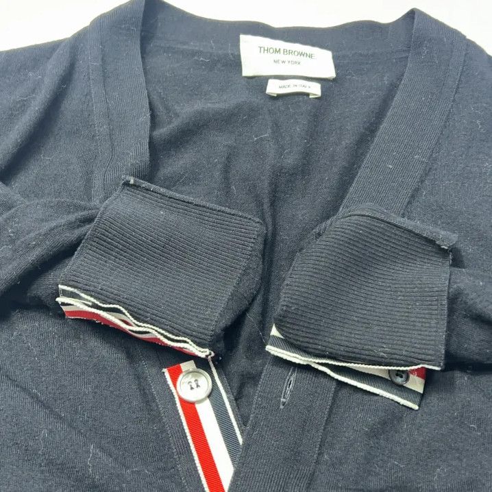 Thom Browne Thom Browne Blue Merino Wool V-Neck Cardigan Size US M / EU 48-50 / 2 - 10 Thumbnail